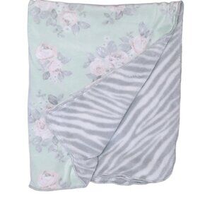 Baby Essentials Reversible Floral Zebra Baby Lovey Security Blanket 34" X 29"
